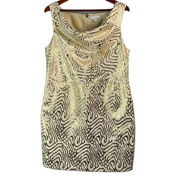 GAP Cowl Neck Tiger Animal Print Dress Cream Gold Metallic Sleeveless Pockets 12 - Picture 2 of 13